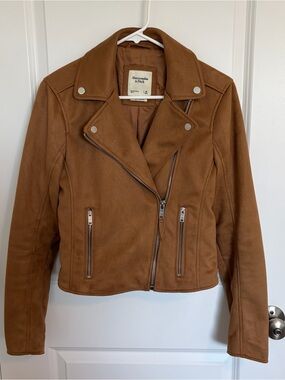 Abercrombie & Fitch Womens Brown Suede Vegan Leather Moto Jacket